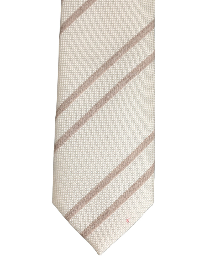 Dolce & Gabbana Men Off White Silk Stripes Adjustable Tied Necktie Tie