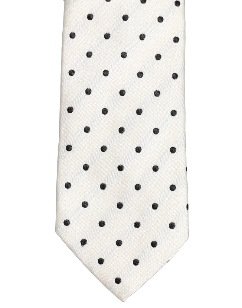Dolce & Gabbana Men White Silk Polka Dot Adjustable Tied Necktie Tie
