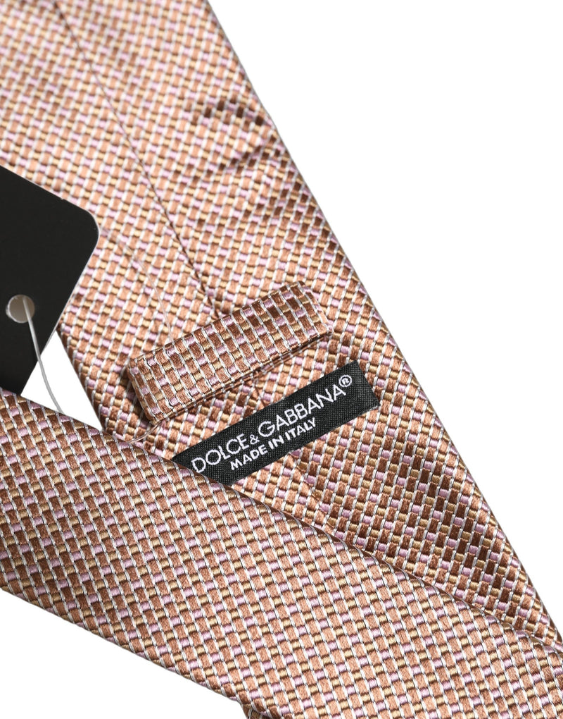 Dolce & Gabbana Men Brown Silk Micro Checked Adjustable Tied Necktie Tie