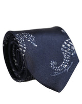 Dolce & Gabbana Dark Blue Silk Seahorse Print Adjustable Tied Necktie Tie
