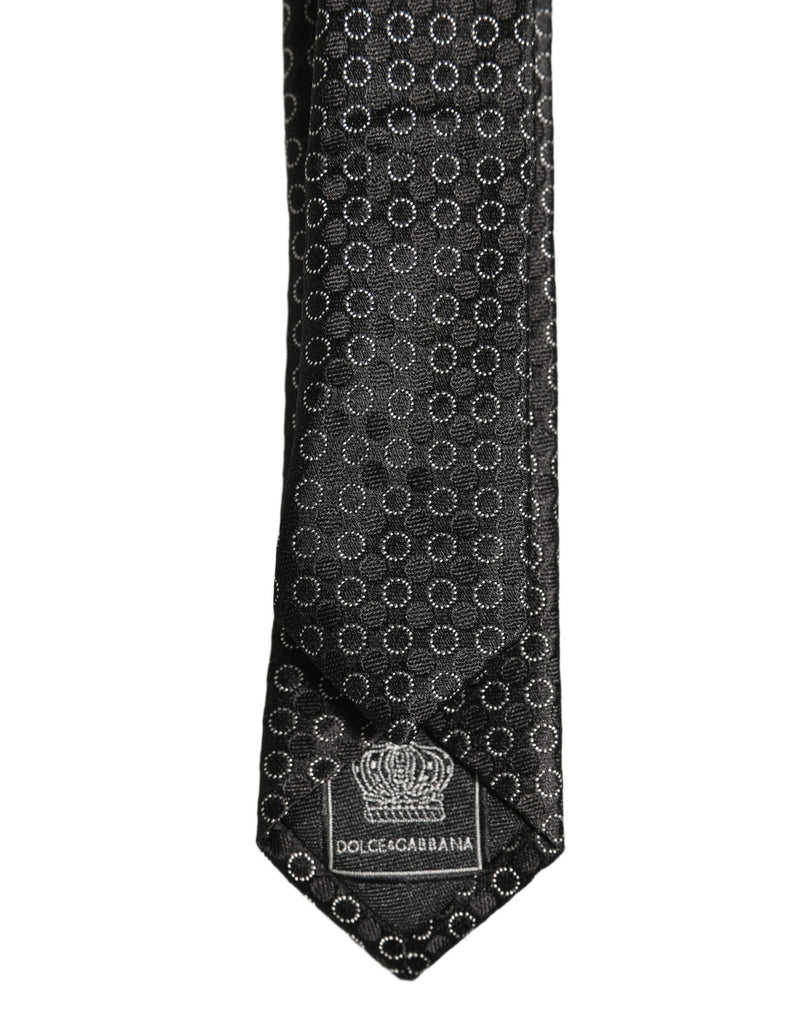 Dolce & Gabbana Men Black Silk Geometric Adjustable Tied Necktie Tie