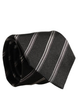 Dolce & Gabbana Men Black Silk Stripes Adjustable Tied Necktie Tie