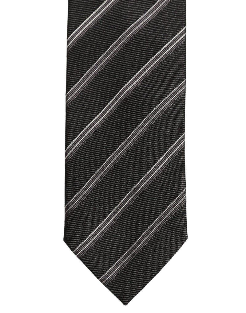 Dolce & Gabbana Men Black Silk Stripes Adjustable Tied Necktie Tie