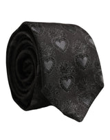 Dolce & Gabbana Men Black Silk Sacred Heart Adjustable Tied Necktie Tie