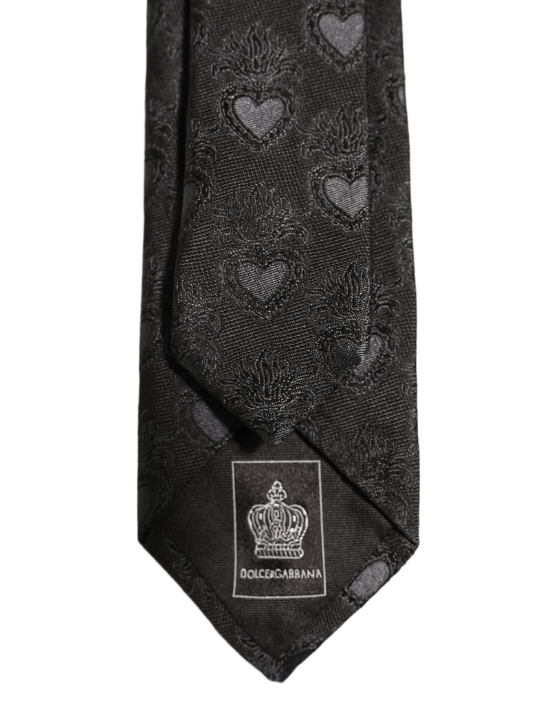 Dolce & Gabbana Men Black Silk Sacred Heart Adjustable Tied Necktie Tie