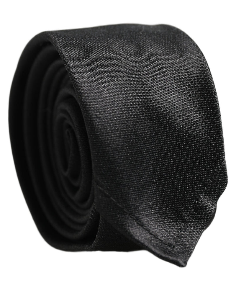 Dolce & Gabbana Men Black Satin Silk Classic Adjustable Tied Necktie Tie