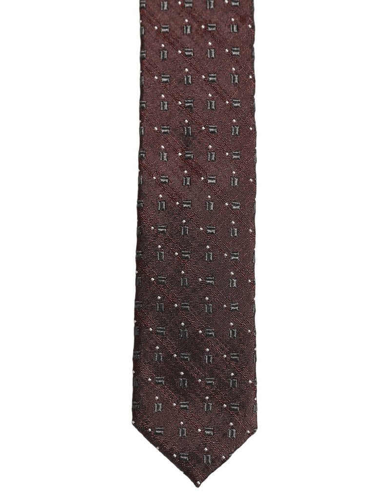 Dolce & Gabbana Men Burgundy Geometric Silk Adjustable Tied Necktie Tie