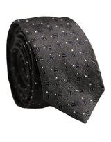 Dolce & Gabbana Men Dark Gray Geometric Silk Adjustable Tied Necktie Tie