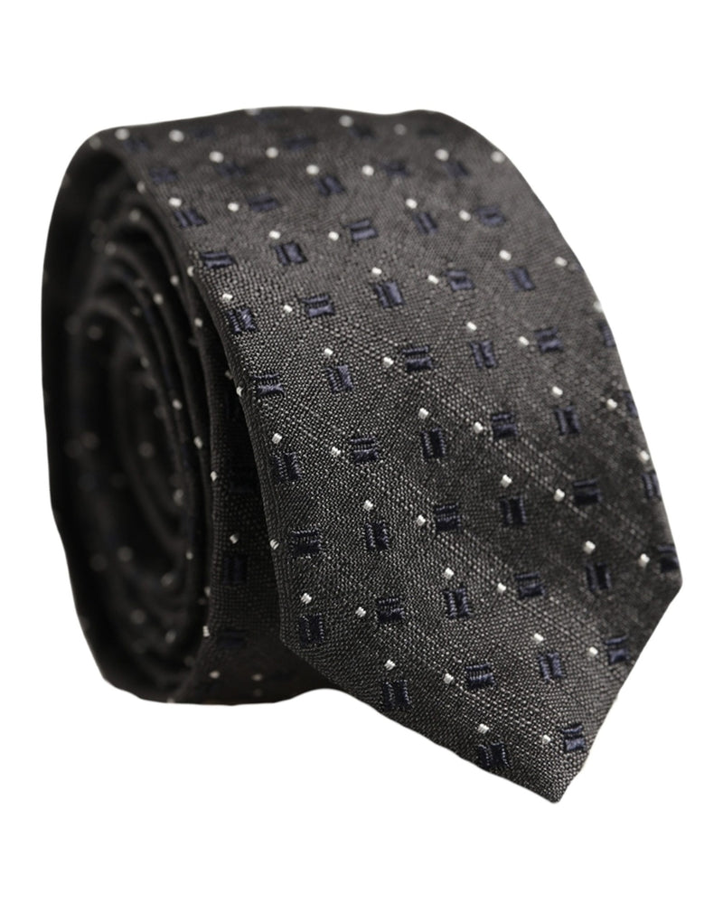 Dolce & Gabbana Men Dark Gray Geometric Silk Adjustable Tied Necktie Tie