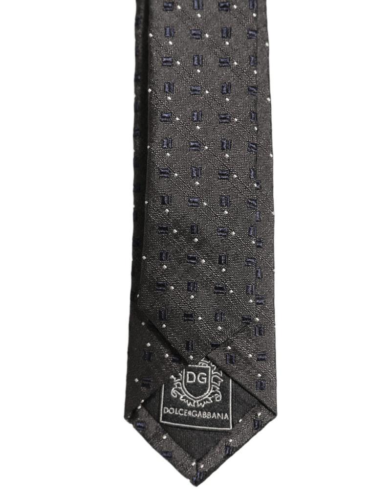 Dolce & Gabbana Men Dark Gray Geometric Silk Adjustable Tied Necktie Tie