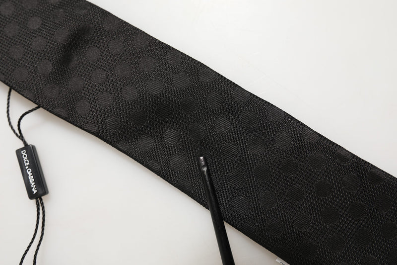 Dolce & Gabbana Black Polka Dot Jacquard Silk Adjustable Tied Necktie Tie