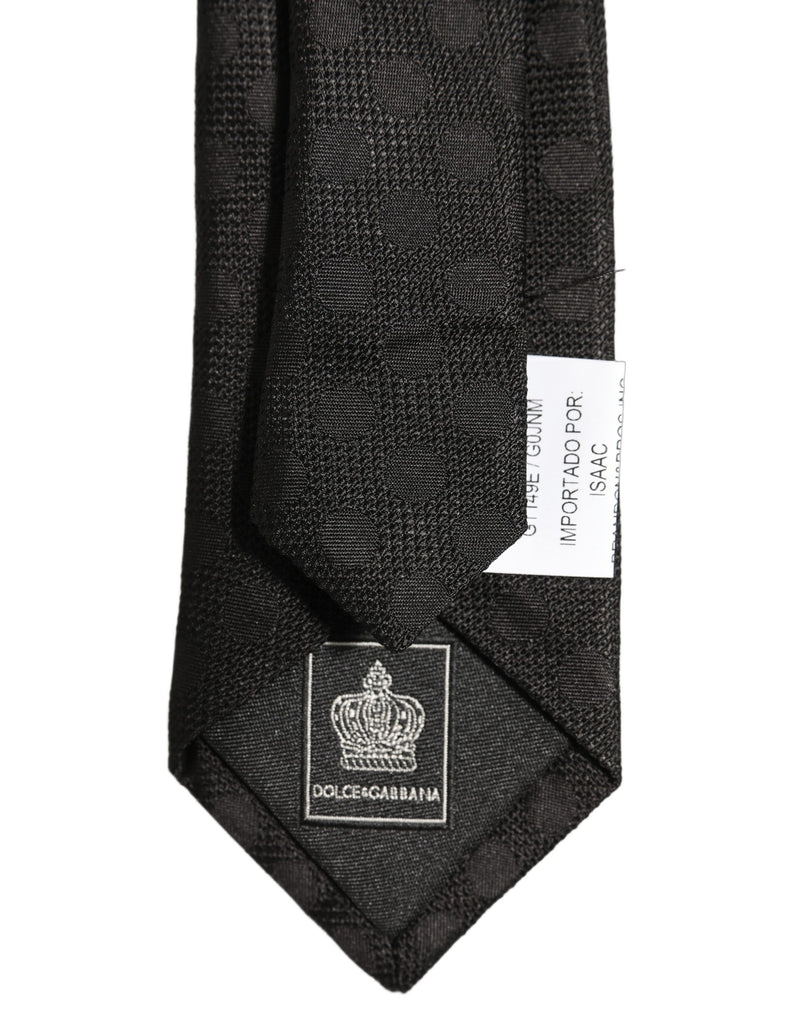 Dolce & Gabbana Black Polka Dot Jacquard Silk Adjustable Tied Necktie Tie