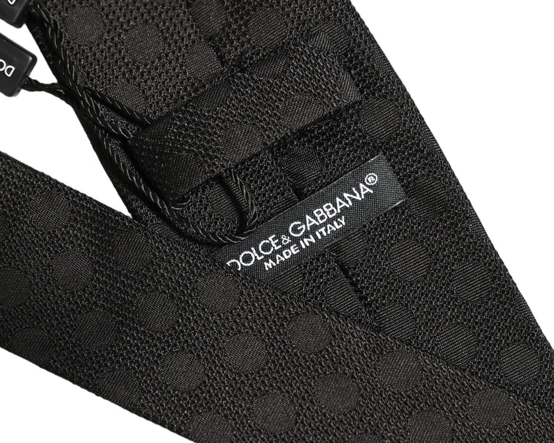 Dolce & Gabbana Black Polka Dot Jacquard Silk Adjustable Tied Necktie Tie