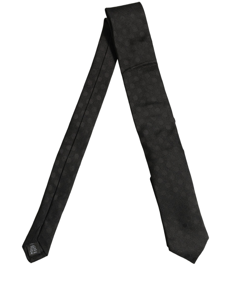 Dolce & Gabbana Black Polka Dot Jacquard Silk Adjustable Tied Necktie Tie