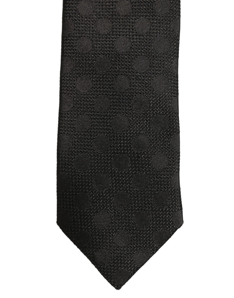 Dolce & Gabbana Black Polka Dot Jacquard Silk Adjustable Tied Necktie Tie