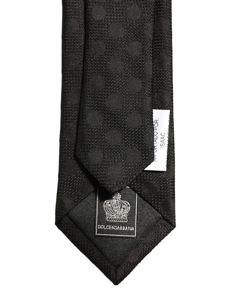 Dolce & Gabbana Black Polka Dot Jacquard Silk Adjustable Tied Necktie Tie
