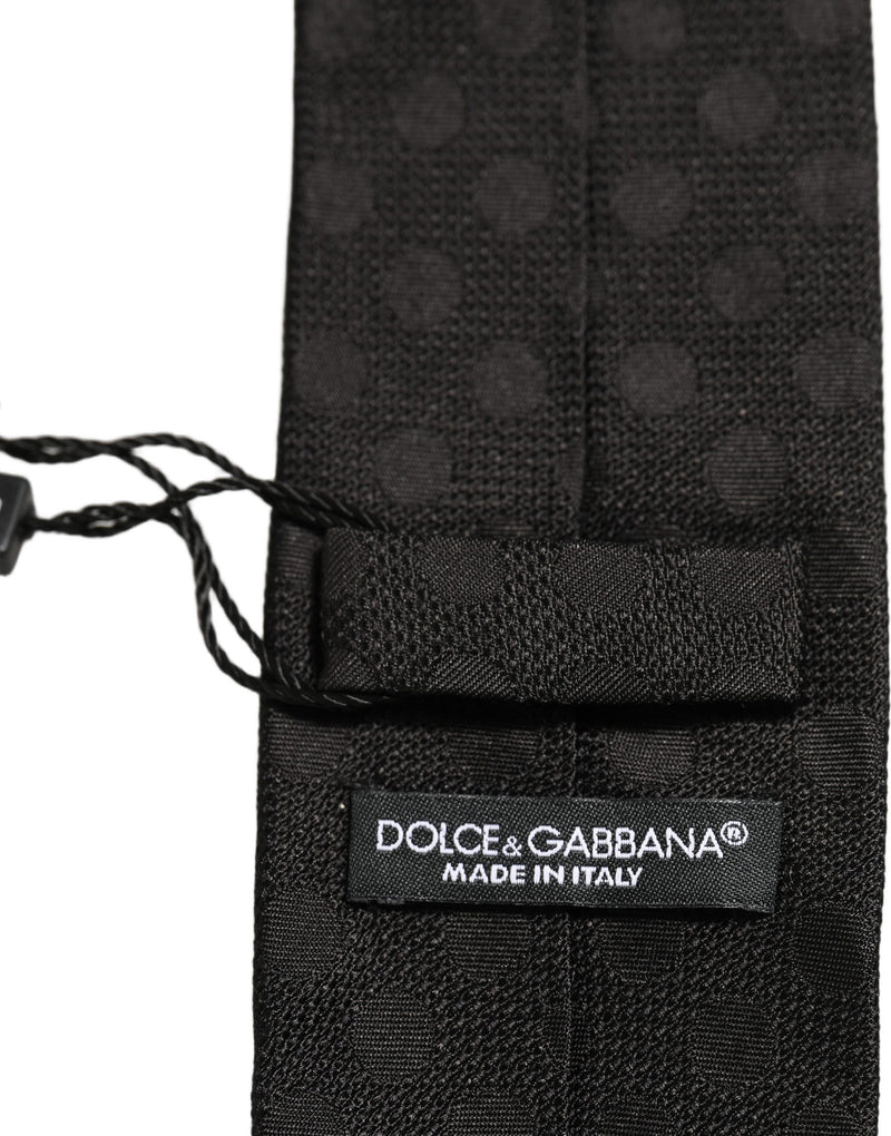 Dolce & Gabbana Black Polka Dot Jacquard Silk Adjustable Tied Necktie Tie