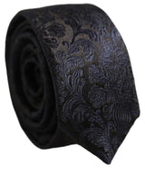 Dolce & Gabbana Men Dark Blue Floral Jacquard Adjustable Tied Necktie Tie