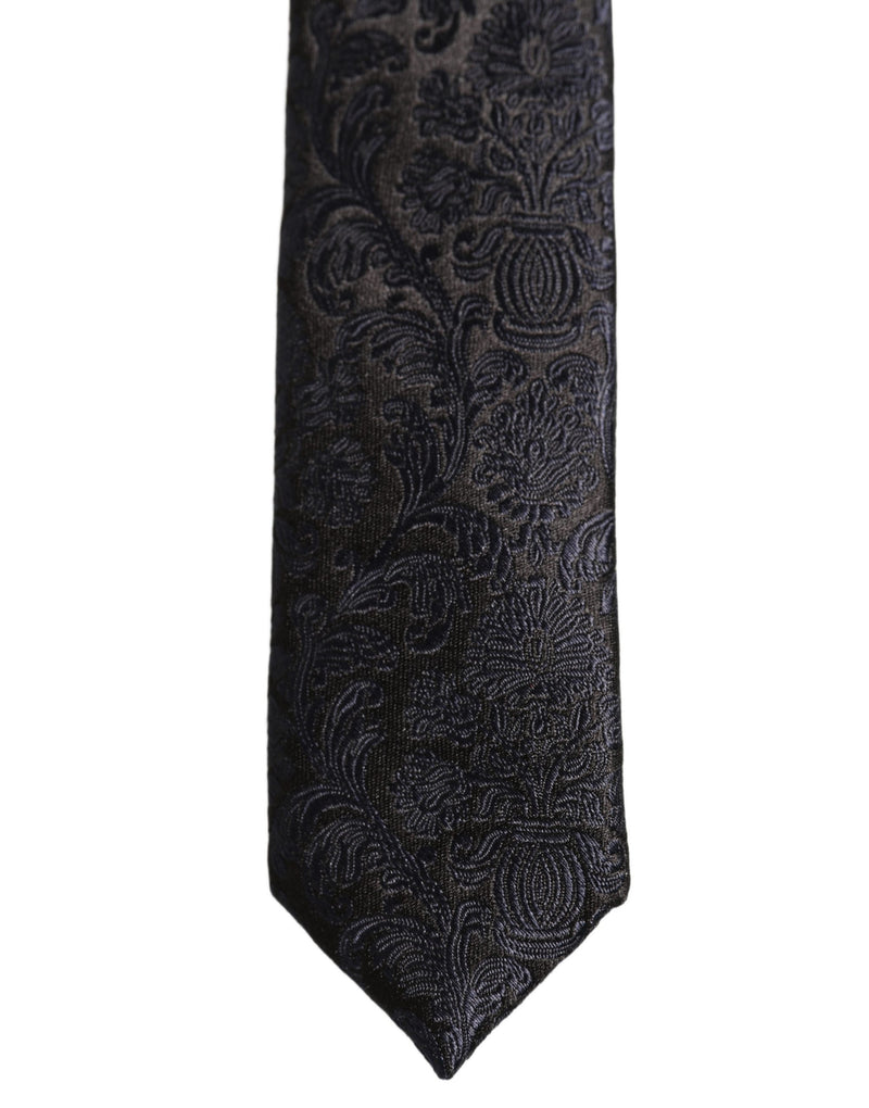 Dolce & Gabbana Men Dark Blue Floral Jacquard Adjustable Tied Necktie Tie