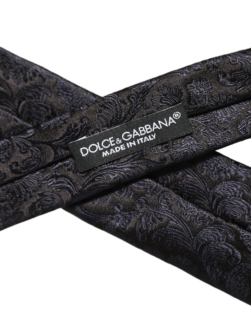 Dolce & Gabbana Men Dark Blue Floral Jacquard Adjustable Tied Necktie Tie