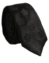 Dolce & Gabbana Men Black Crown Pattern Silk Adjustable Tied Necktie Tie