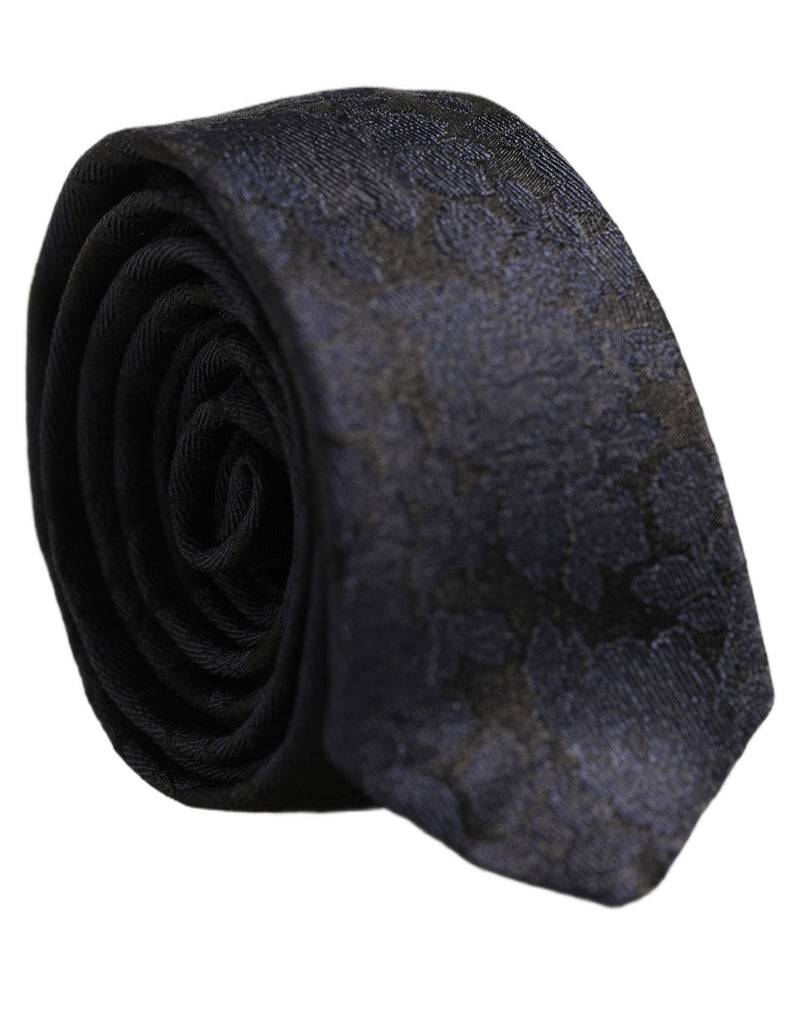 Dolce & Gabbana Men Black Floral Jacquard Adjustable Tied Necktie Tie