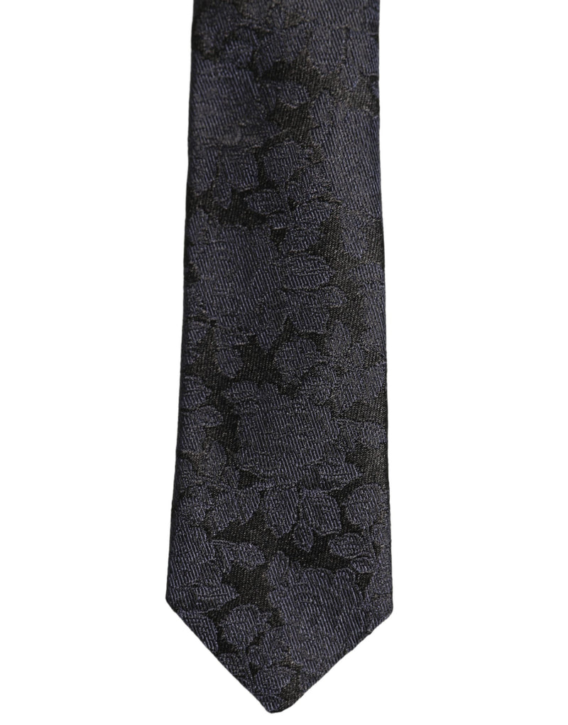 Dolce & Gabbana Men Black Floral Jacquard Adjustable Tied Necktie Tie