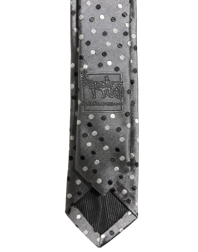 Dolce & Gabbana Men Gray Polka Dot Silk Adjustable Tied Necktie Tie