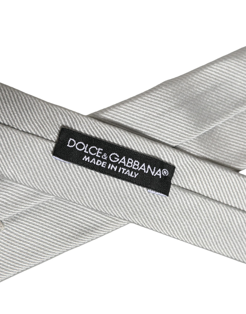 Dolce & Gabbana Men Light Gray Textured Silk Adjustable Tied Necktie Tie