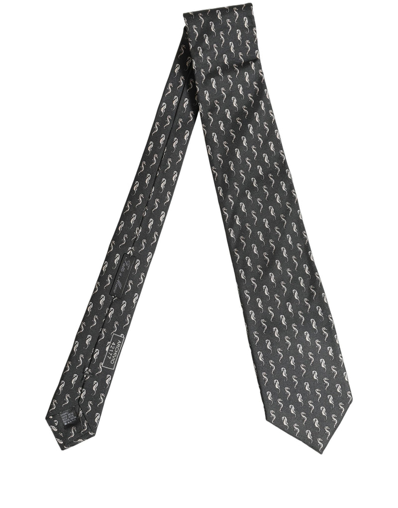 Dolce & Gabbana Men Black Seahorse Silk Adjustable Tied Necktie Tie