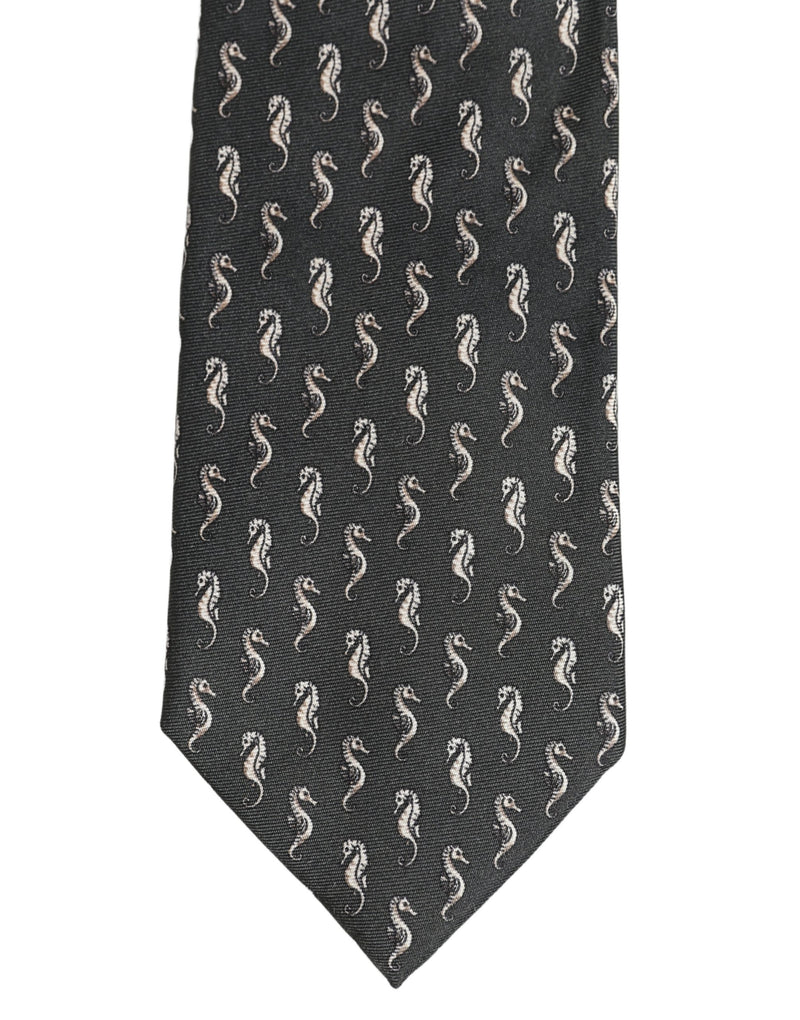 Dolce & Gabbana Men Black Seahorse Silk Adjustable Tied Necktie Tie