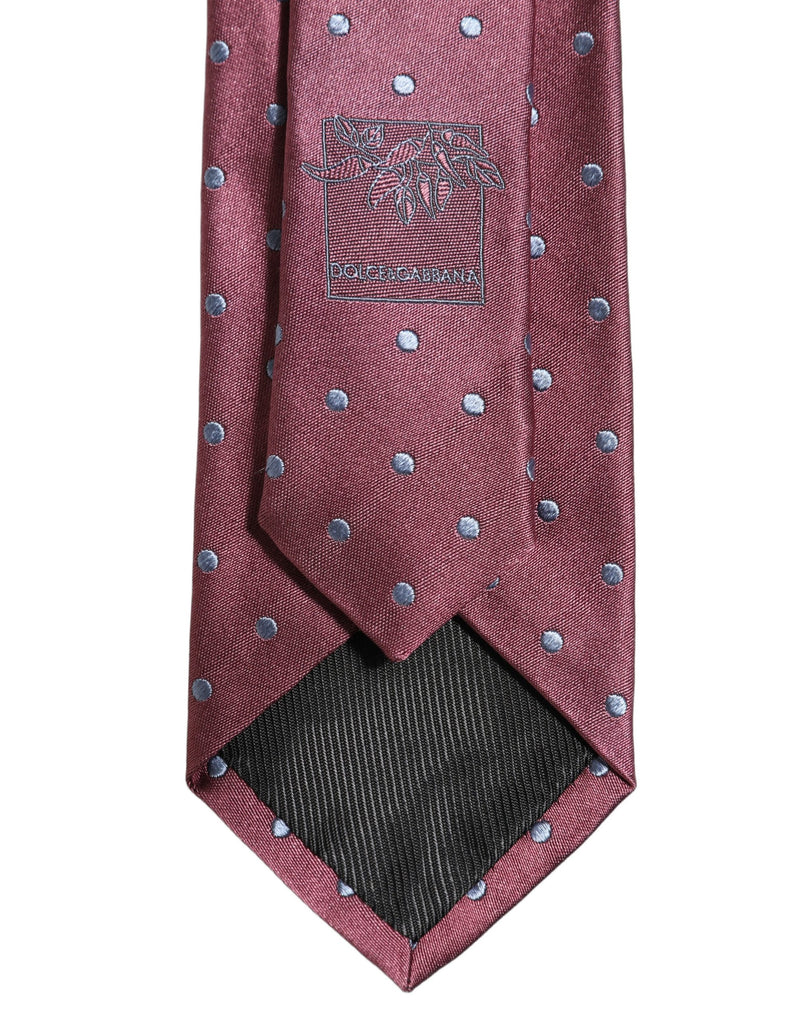 Dolce & Gabbana Men Maroon Silk Polka Dot Adjustable Tied Necktie Tie