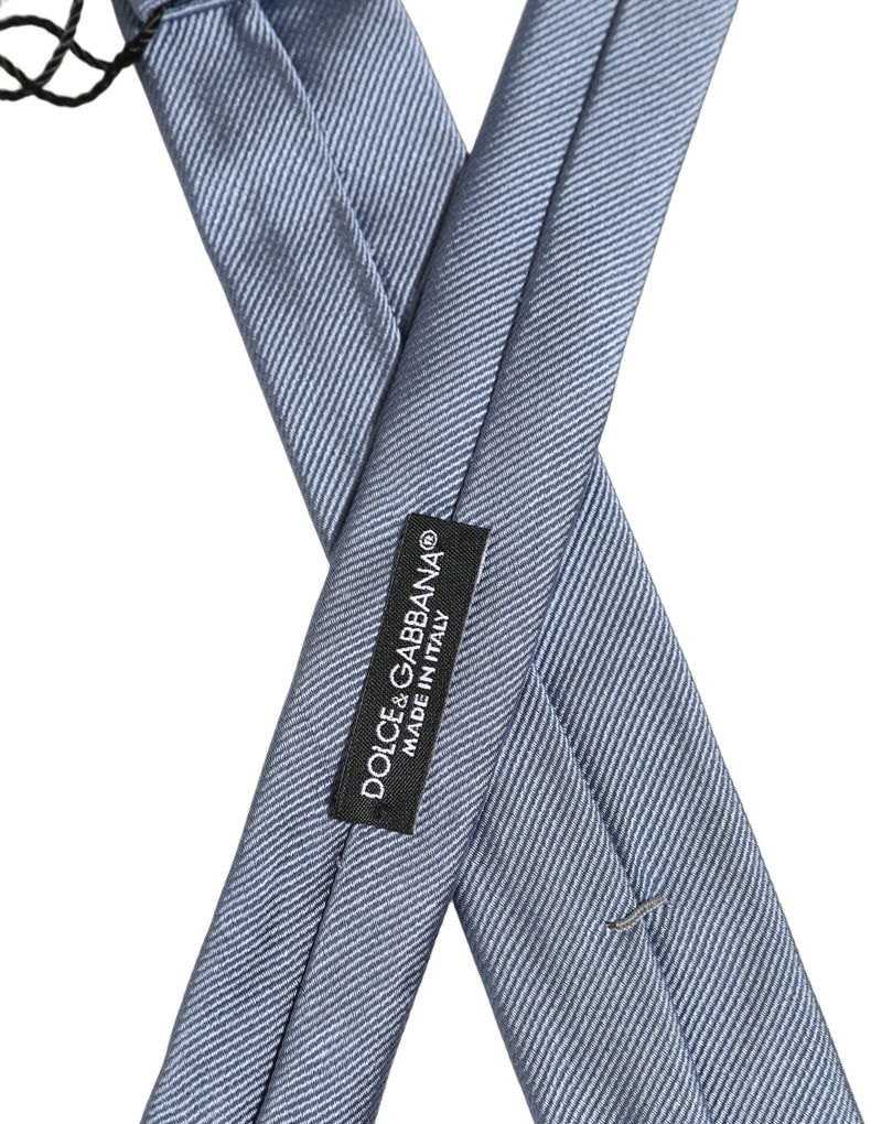 Dolce & Gabbana Men Light Blue Textured Silk Adjustable Tied Necktie Tie