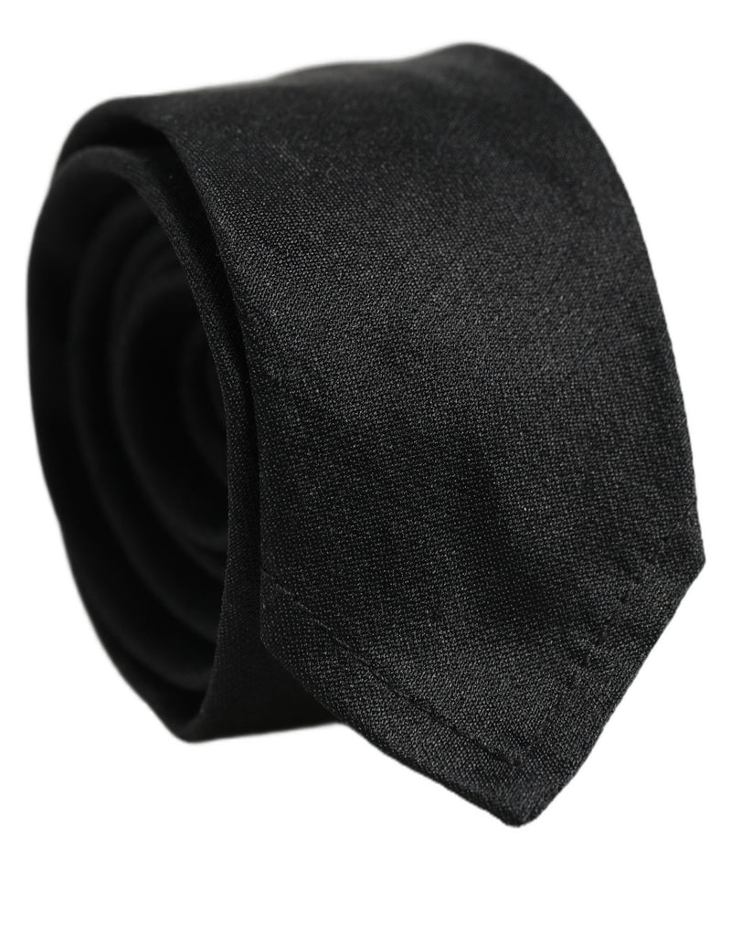 Dolce & Gabbana Men Black Satin Silk Classic Adjustable Tied Necktie Tie