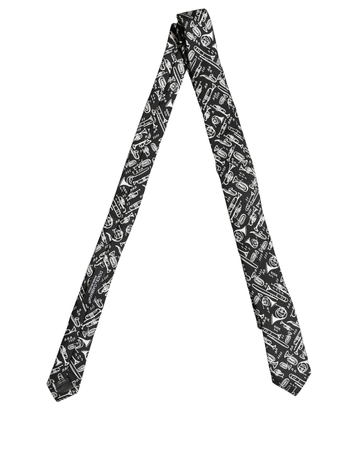 Dolce & Gabbana Black Musical Instrument Silk Adjustable Tied Necktie Tie