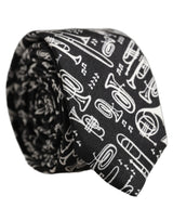 Dolce & Gabbana Black Musical Instrument Silk Adjustable Tied Necktie Tie
