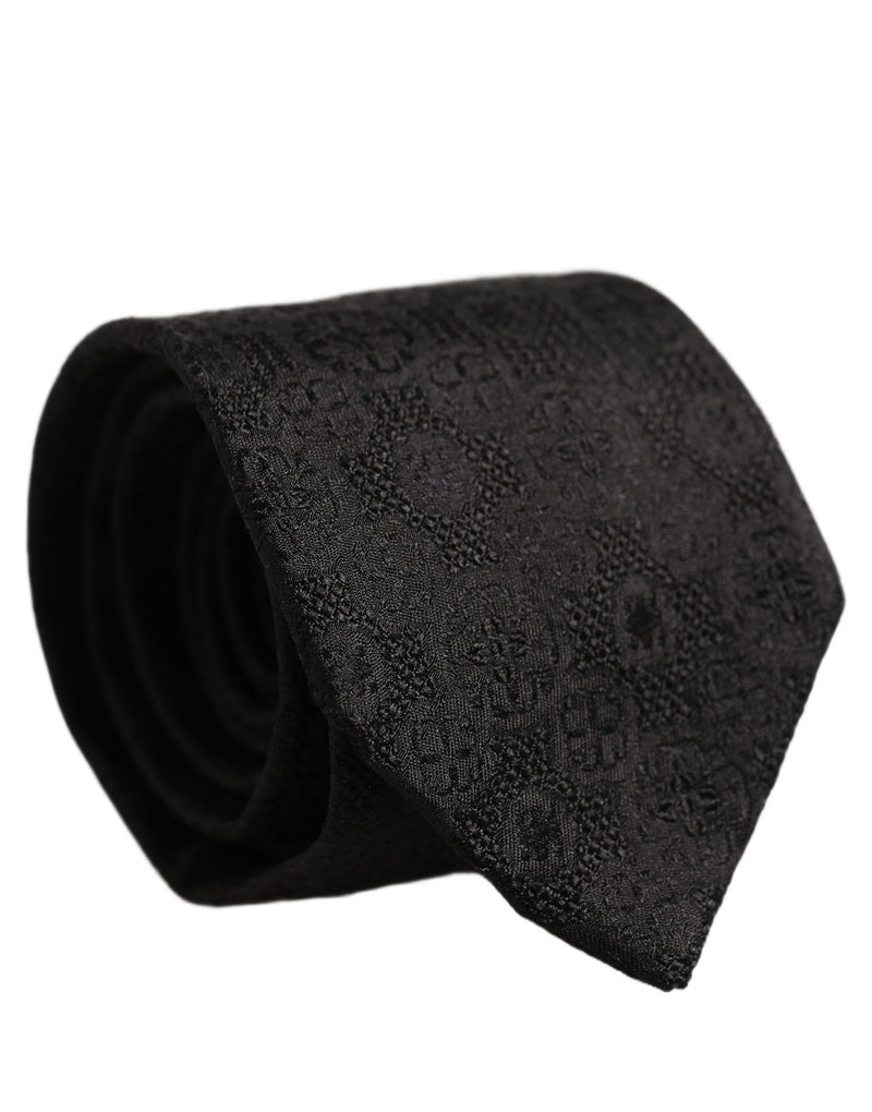 Dolce & Gabbana Men Black Silk Geometric Adjustable Tied Necktie Tie