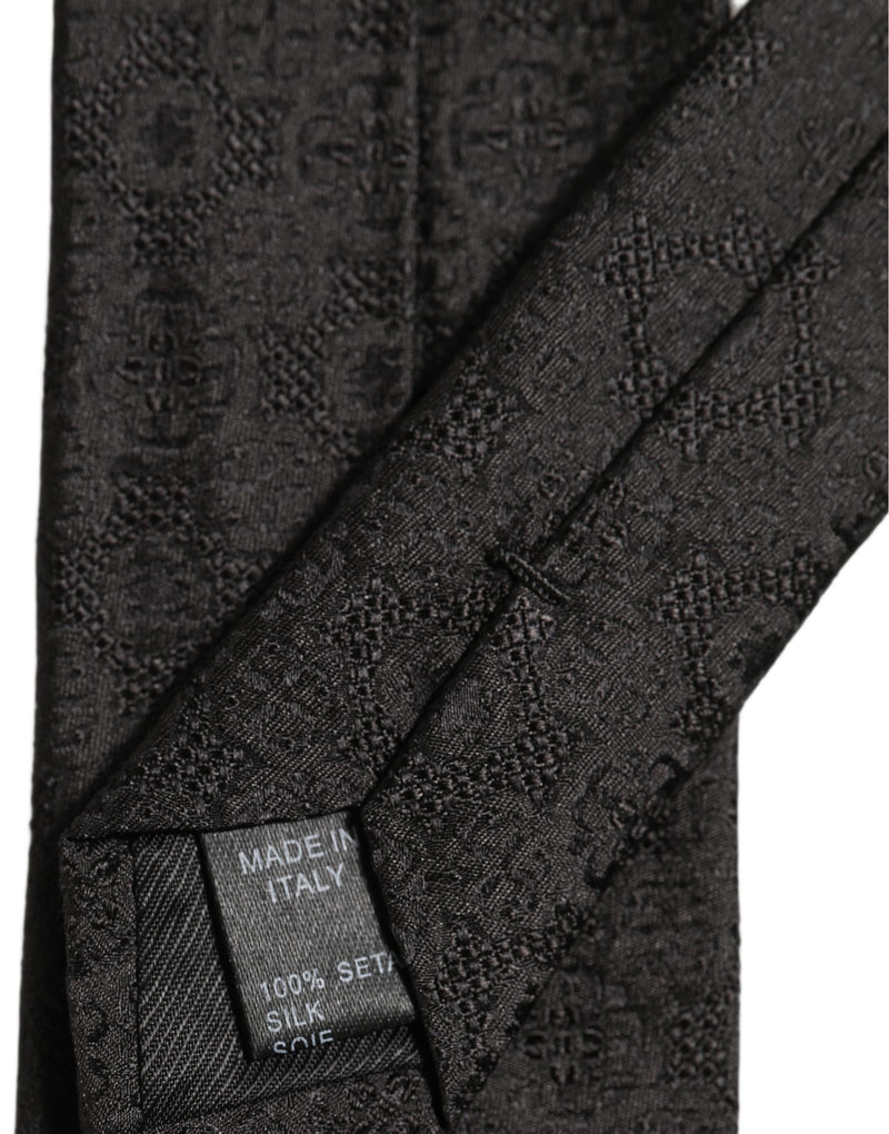 Dolce & Gabbana Men Black Silk Geometric Adjustable Tied Necktie Tie