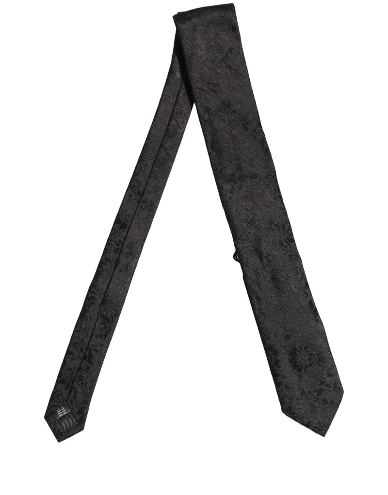 Dolce & Gabbana Men Black Silk Tonal Floral Adjustable Tied Necktie Tie