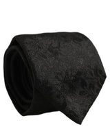 Dolce & Gabbana Men Black Silk Tonal Floral Adjustable Tied Necktie Tie