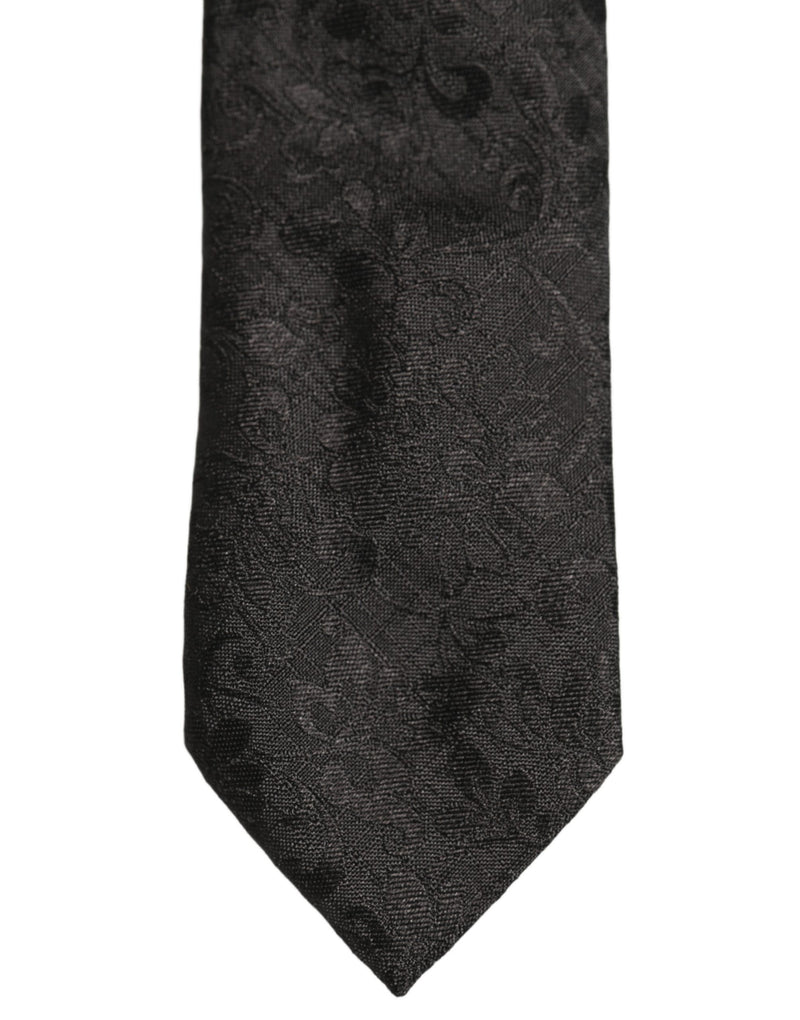 Dolce & Gabbana Men Black Silk Tonal Floral Adjustable Tied Necktie Tie