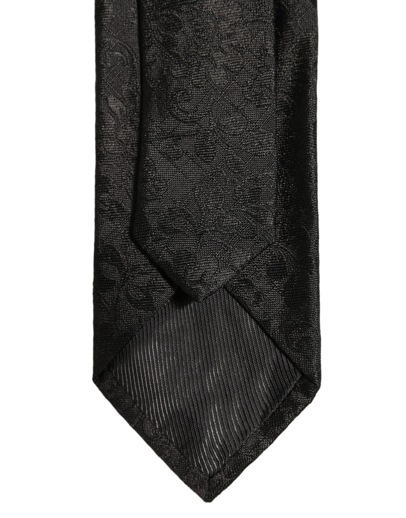 Dolce & Gabbana Men Black Silk Tonal Floral Adjustable Tied Necktie Tie