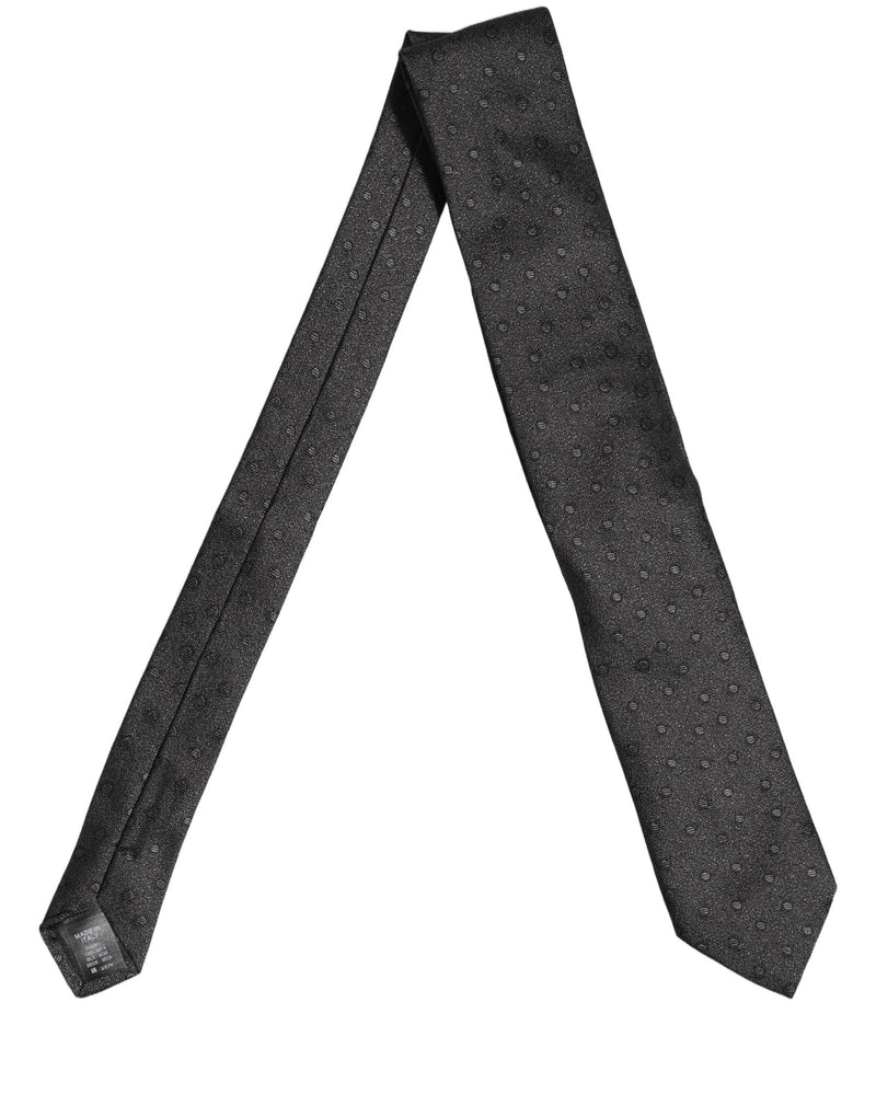 Dolce & Gabbana Men Black Polka Dot Silk Adjustable Tied Necktie Tie