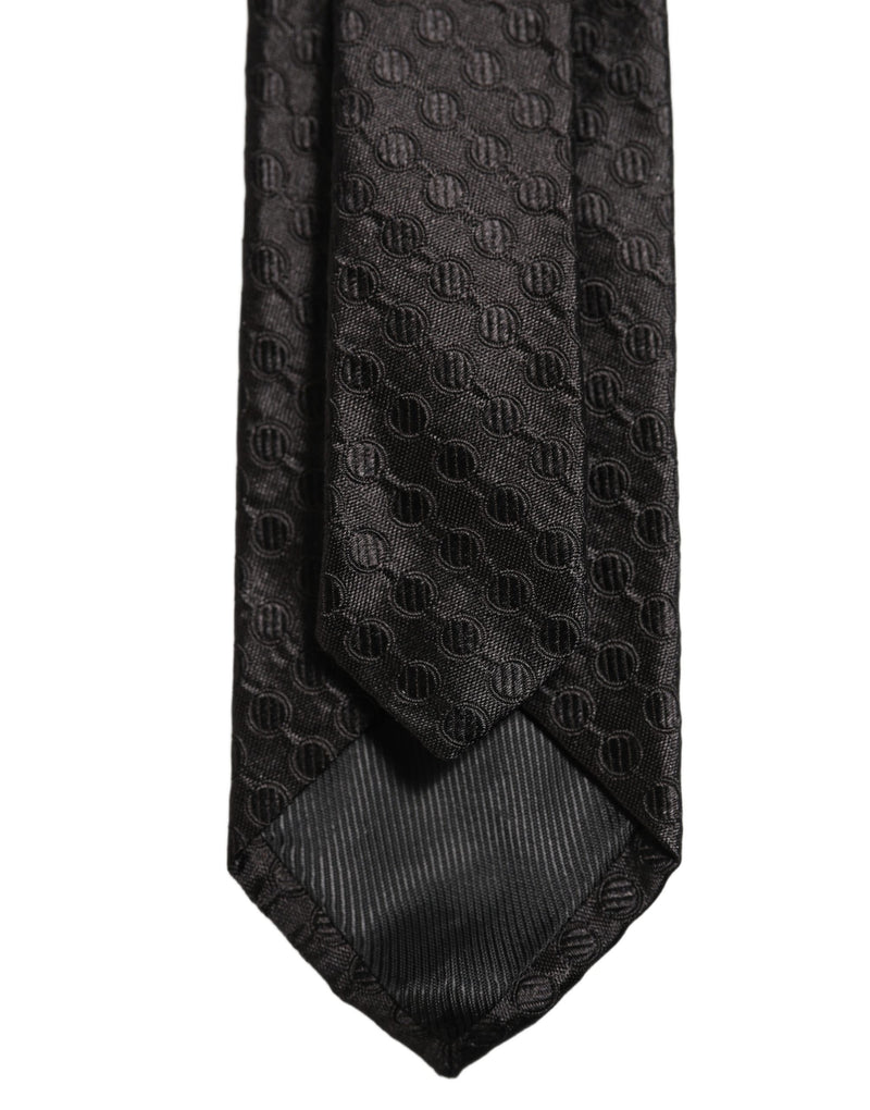 Dolce & Gabbana Men Black Silk Geometric Adjustable Tied Necktie Tie