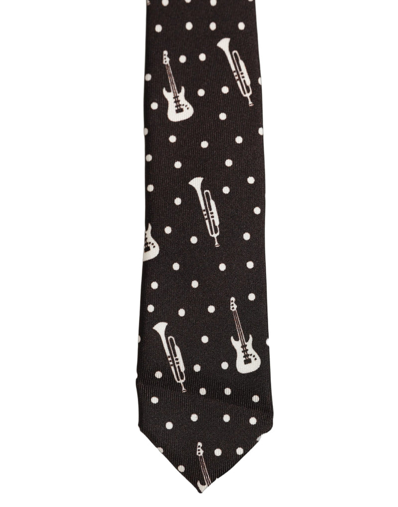 Dolce & Gabbana Black Musical Instrument Silk Adjustable Tied Necktie Tie