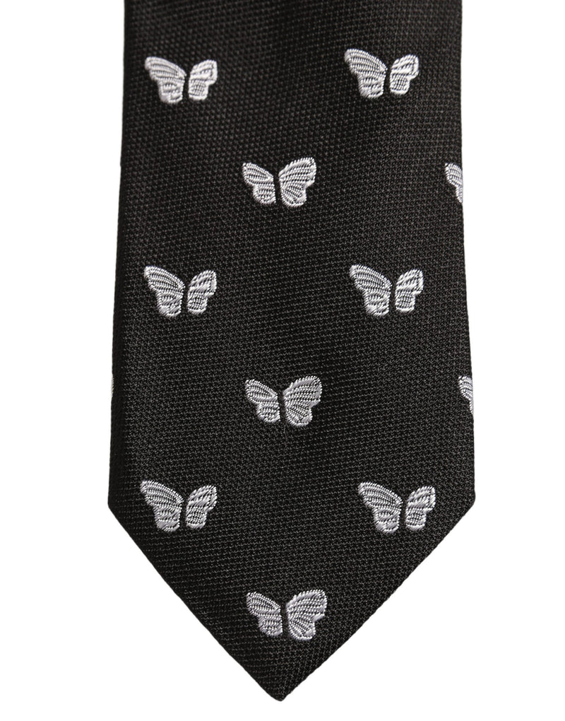 Dolce & Gabbana Men Black Silk Butterfly Adjustable Tied Necktie Tie