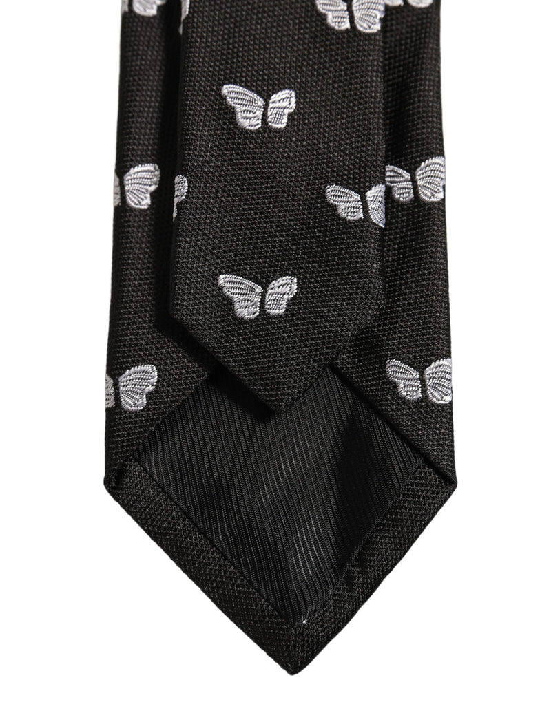 Dolce & Gabbana Men Black Silk Butterfly Adjustable Tied Necktie Tie