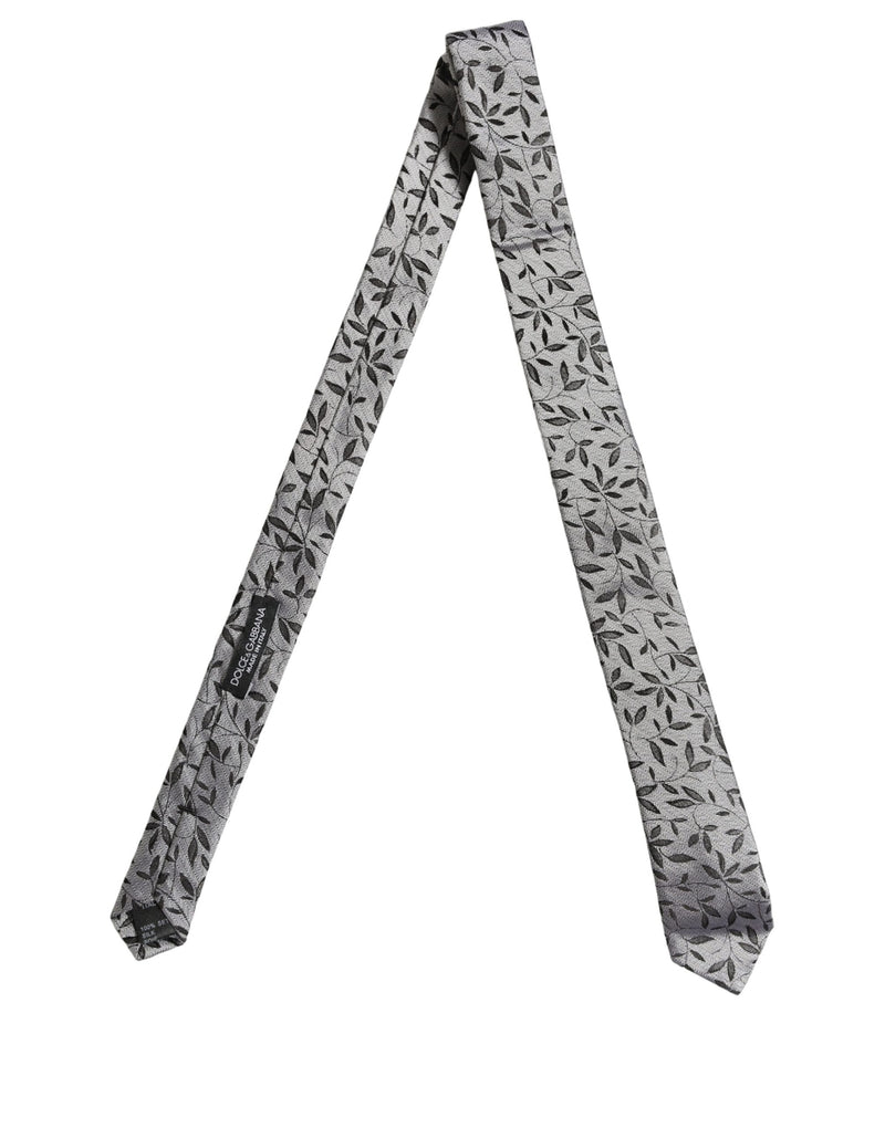 Dolce & Gabbana Men Gray Silk Leaf Pattern Adjustable Tied Necktie Tie