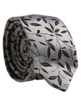 Dolce & Gabbana Men Gray Silk Leaf Pattern Adjustable Tied Necktie Tie