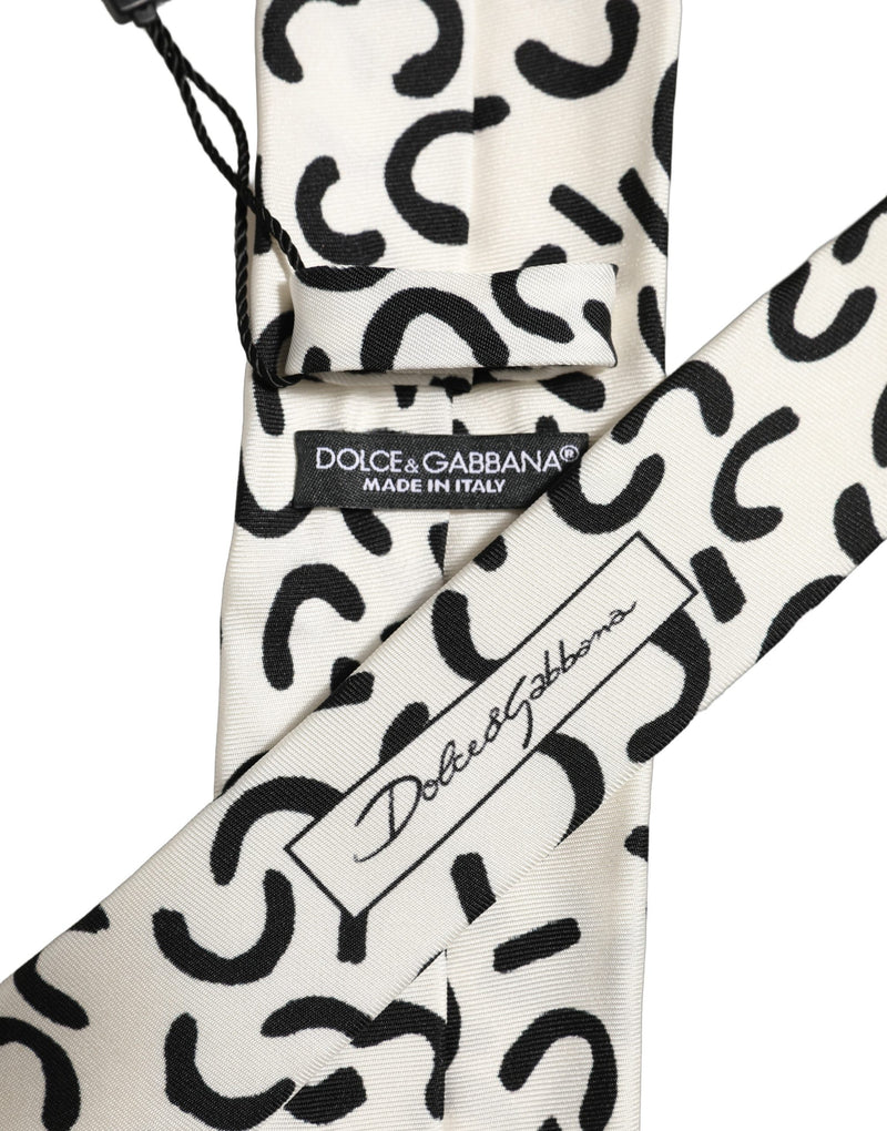 Dolce & Gabbana Men Cream Silk Abstract Adjustable Tied Necktie Tie